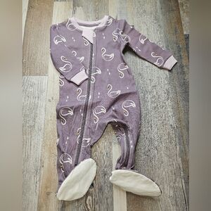 ZippyJamz Zippy Jamz Footie 3-6 Months Dusty Lavender Swans